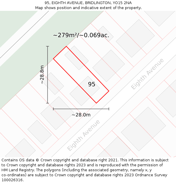 95, EIGHTH AVENUE, BRIDLINGTON, YO15 2NA: Plot and title map