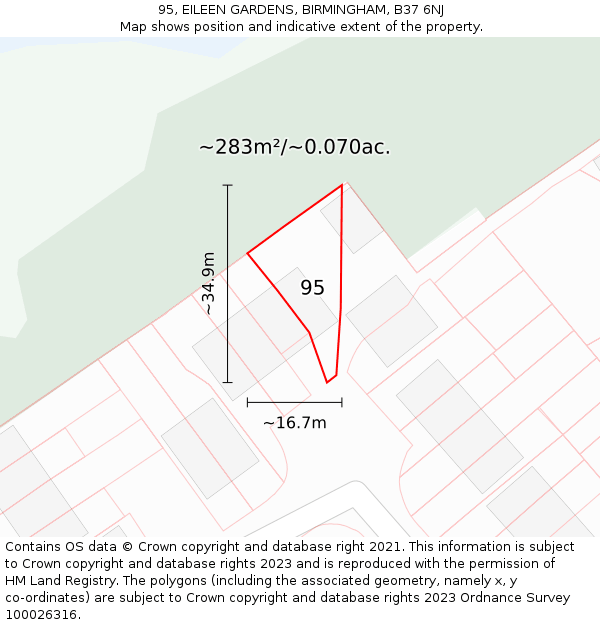 95, EILEEN GARDENS, BIRMINGHAM, B37 6NJ: Plot and title map