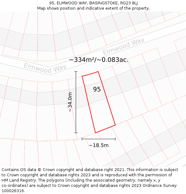 95, ELMWOOD WAY, BASINGSTOKE, RG23 8LJ: Plot and title map