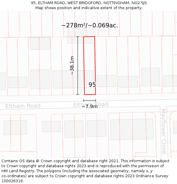 95, ELTHAM ROAD, WEST BRIDGFORD, NOTTINGHAM, NG2 5JS: Plot and title map