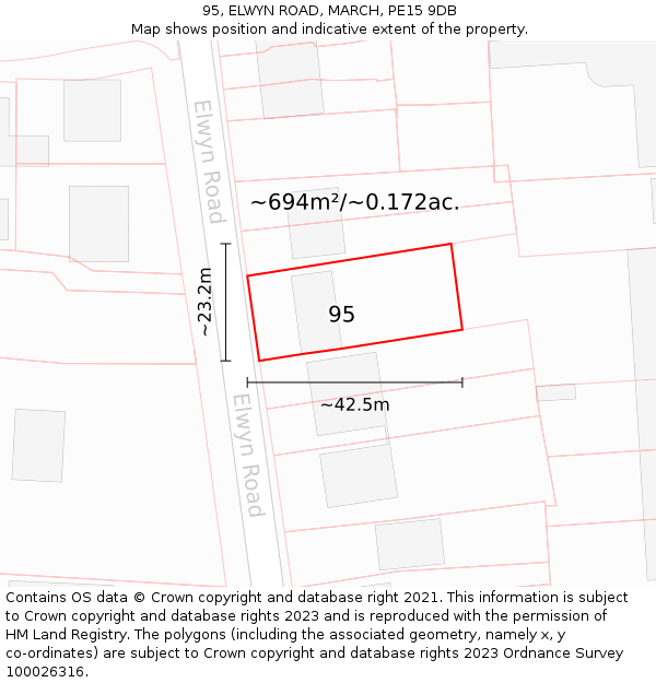 95, ELWYN ROAD, MARCH, PE15 9DB: Plot and title map