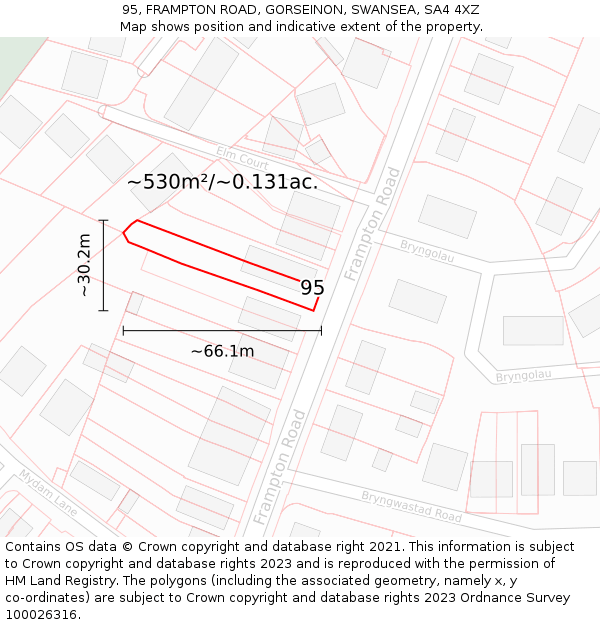 95, FRAMPTON ROAD, GORSEINON, SWANSEA, SA4 4XZ: Plot and title map