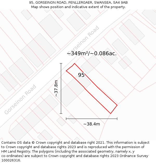 95, GORSEINON ROAD, PENLLERGAER, SWANSEA, SA4 9AB: Plot and title map