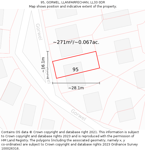 95, GORWEL, LLANFAIRFECHAN, LL33 0DR: Plot and title map