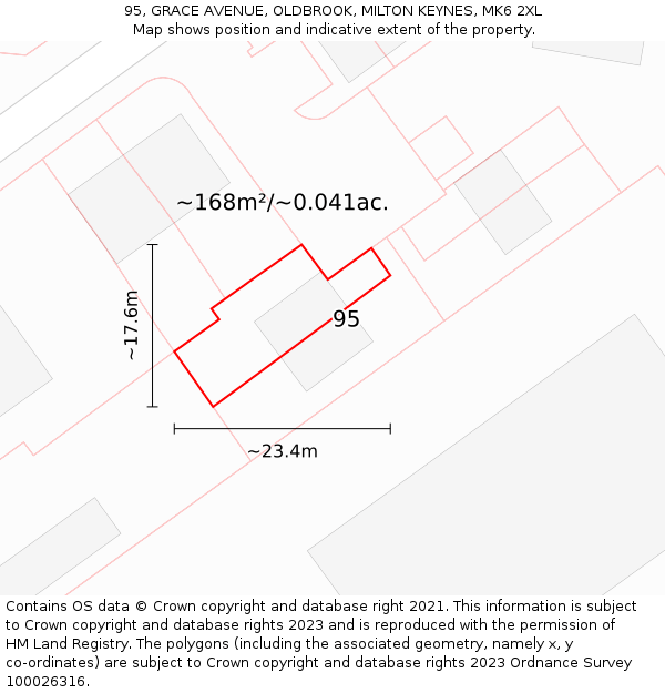 95, GRACE AVENUE, OLDBROOK, MILTON KEYNES, MK6 2XL: Plot and title map