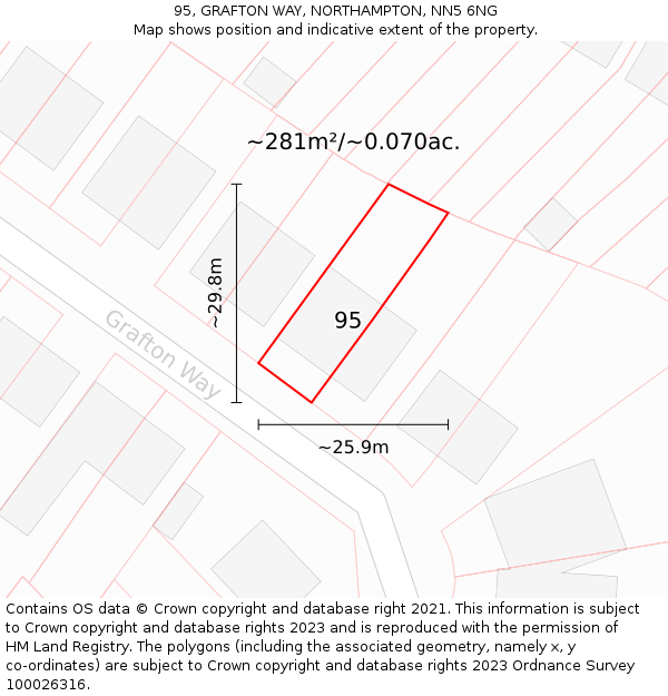 95, GRAFTON WAY, NORTHAMPTON, NN5 6NG: Plot and title map