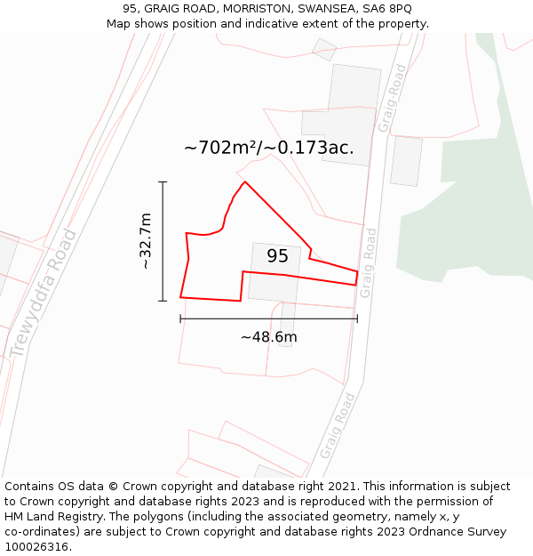 95, GRAIG ROAD, MORRISTON, SWANSEA, SA6 8PQ: Plot and title map