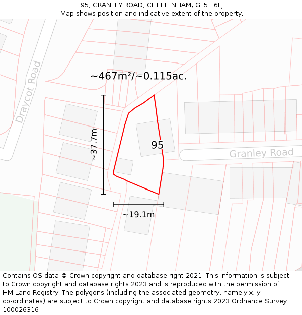 95, GRANLEY ROAD, CHELTENHAM, GL51 6LJ: Plot and title map