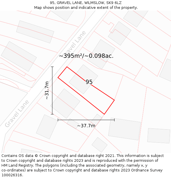 95, GRAVEL LANE, WILMSLOW, SK9 6LZ: Plot and title map