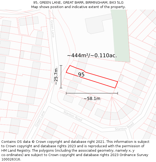 95, GREEN LANE, GREAT BARR, BIRMINGHAM, B43 5LG: Plot and title map