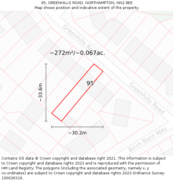 95, GREENHILLS ROAD, NORTHAMPTON, NN2 8EE: Plot and title map