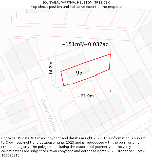 95, GWEAL WARTHA, HELSTON, TR13 0SX: Plot and title map