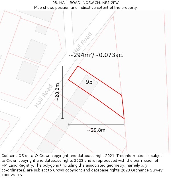 95, HALL ROAD, NORWICH, NR1 2PW: Plot and title map