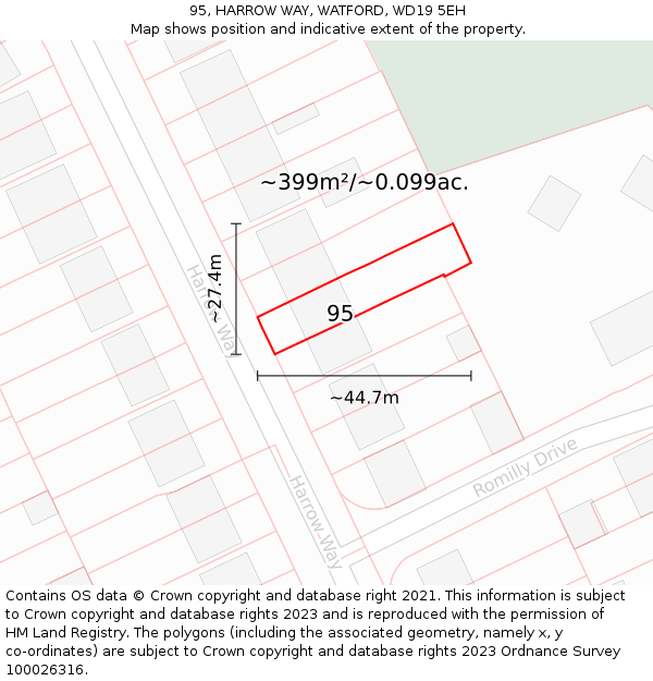 95, HARROW WAY, WATFORD, WD19 5EH: Plot and title map