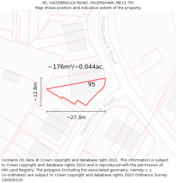 95, HAZEBROUCK ROAD, FAVERSHAM, ME13 7PY: Plot and title map