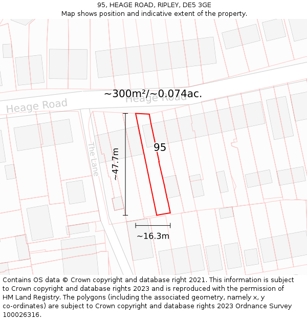 95, HEAGE ROAD, RIPLEY, DE5 3GE: Plot and title map