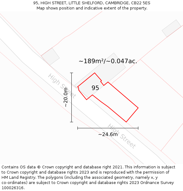 95, HIGH STREET, LITTLE SHELFORD, CAMBRIDGE, CB22 5ES: Plot and title map