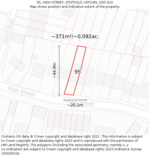 95, HIGH STREET, STOTFOLD, HITCHIN, SG5 4LD: Plot and title map