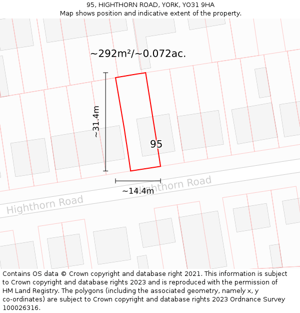 95, HIGHTHORN ROAD, YORK, YO31 9HA: Plot and title map