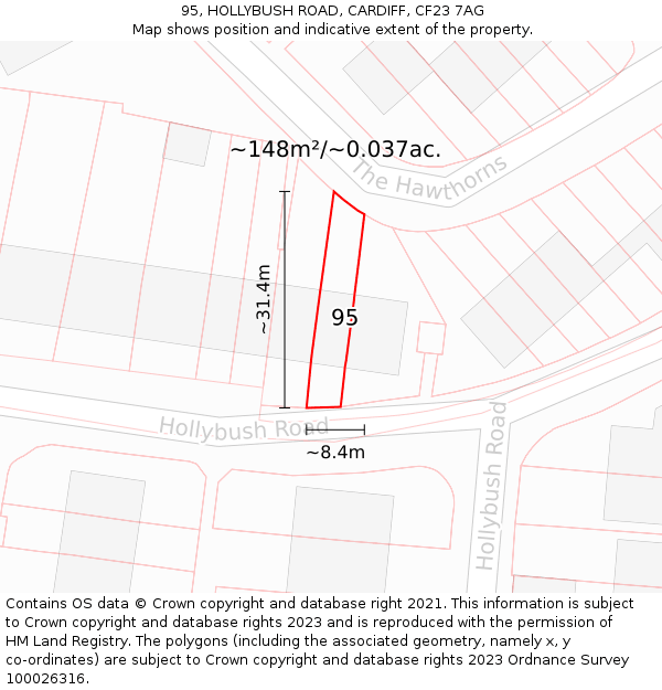 95, HOLLYBUSH ROAD, CARDIFF, CF23 7AG: Plot and title map