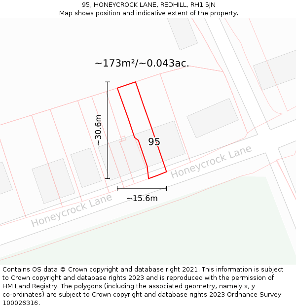 95, HONEYCROCK LANE, REDHILL, RH1 5JN: Plot and title map