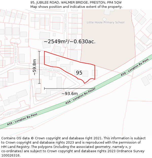 95, JUBILEE ROAD, WALMER BRIDGE, PRESTON, PR4 5QW: Plot and title map