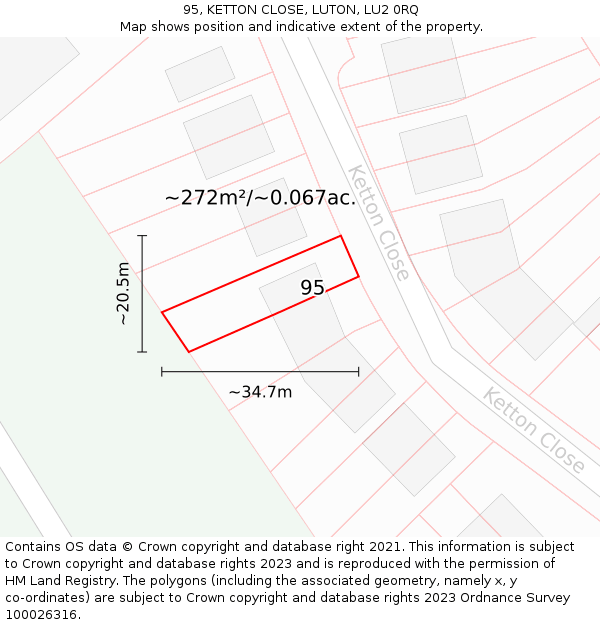 95, KETTON CLOSE, LUTON, LU2 0RQ: Plot and title map