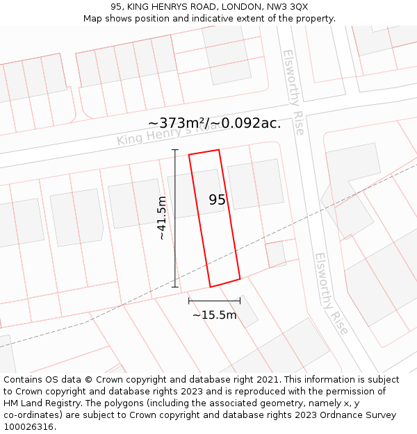 95, KING HENRYS ROAD, LONDON, NW3 3QX: Plot and title map