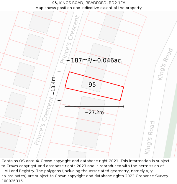 95, KINGS ROAD, BRADFORD, BD2 1EA: Plot and title map