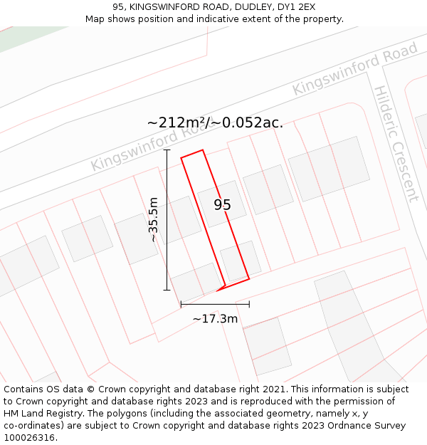 95, KINGSWINFORD ROAD, DUDLEY, DY1 2EX: Plot and title map