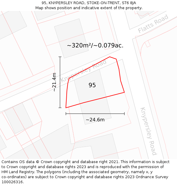 95, KNYPERSLEY ROAD, STOKE-ON-TRENT, ST6 8JA: Plot and title map