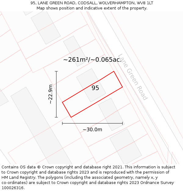 95, LANE GREEN ROAD, CODSALL, WOLVERHAMPTON, WV8 1LT: Plot and title map