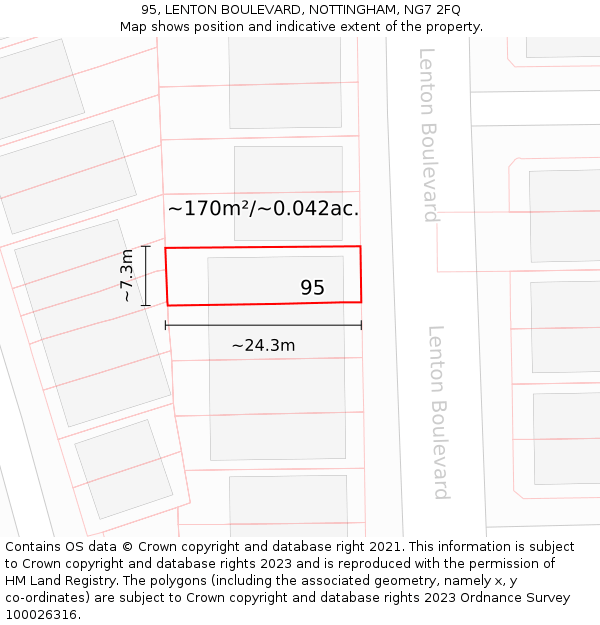 95, LENTON BOULEVARD, NOTTINGHAM, NG7 2FQ: Plot and title map