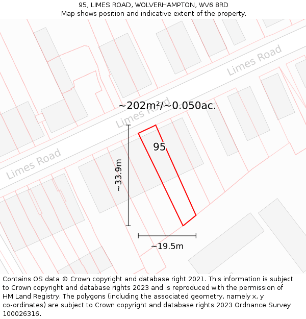 95, LIMES ROAD, WOLVERHAMPTON, WV6 8RD: Plot and title map