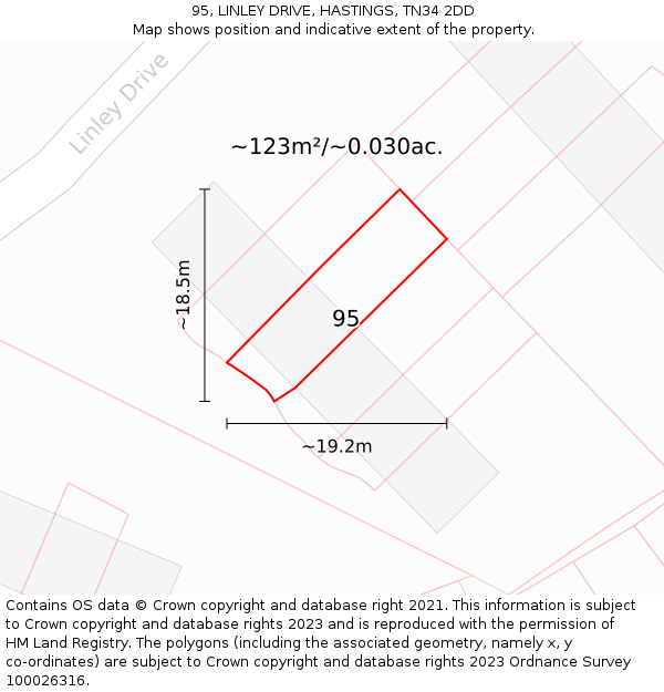 95, LINLEY DRIVE, HASTINGS, TN34 2DD: Plot and title map