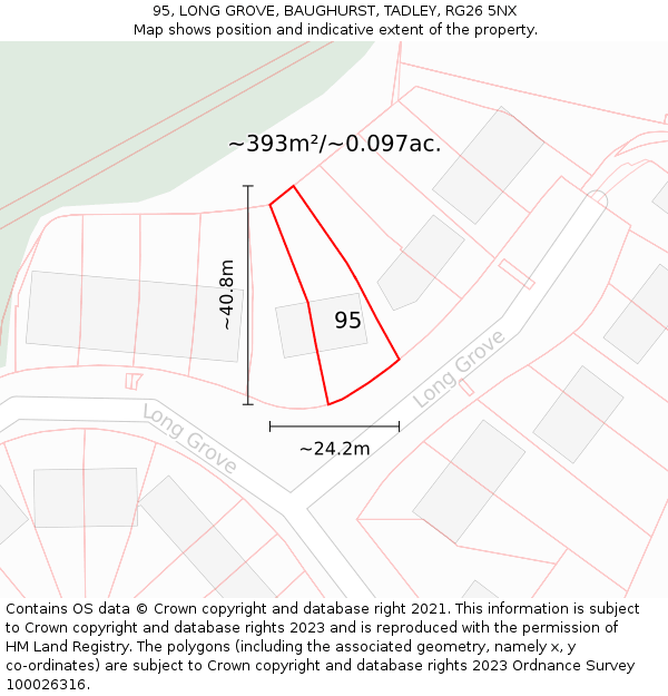 95, LONG GROVE, BAUGHURST, TADLEY, RG26 5NX: Plot and title map