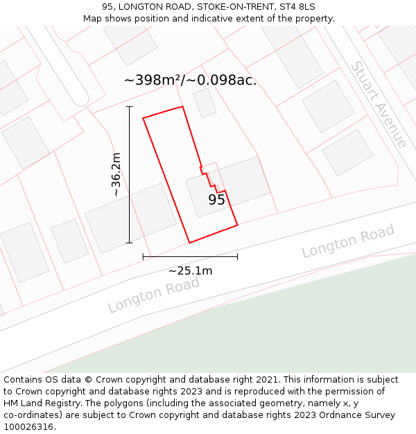 95, LONGTON ROAD, STOKE-ON-TRENT, ST4 8LS: Plot and title map