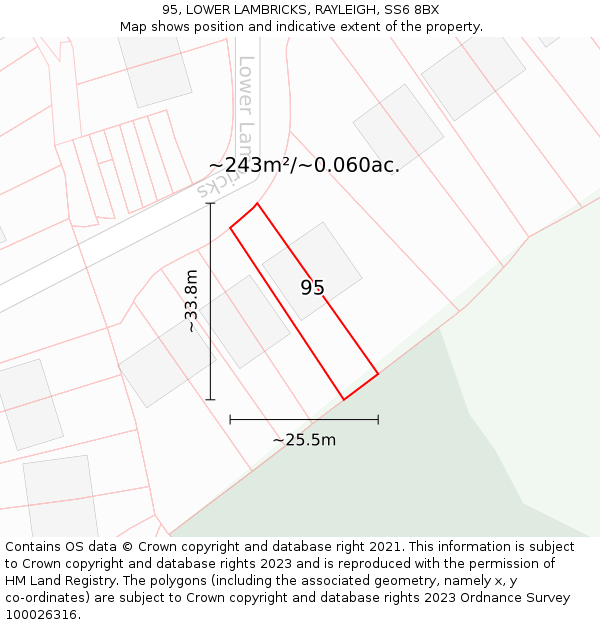 95, LOWER LAMBRICKS, RAYLEIGH, SS6 8BX: Plot and title map