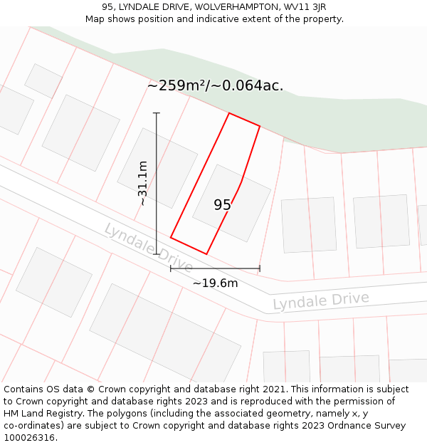 95, LYNDALE DRIVE, WOLVERHAMPTON, WV11 3JR: Plot and title map