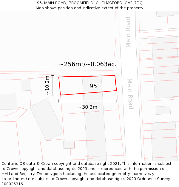 95, MAIN ROAD, BROOMFIELD, CHELMSFORD, CM1 7DQ: Plot and title map