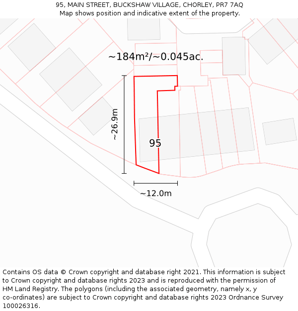 95, MAIN STREET, BUCKSHAW VILLAGE, CHORLEY, PR7 7AQ: Plot and title map