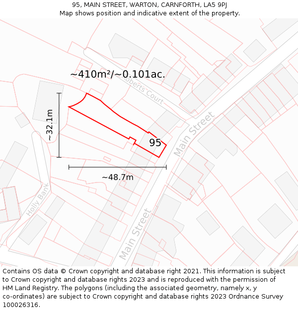 95, MAIN STREET, WARTON, CARNFORTH, LA5 9PJ: Plot and title map