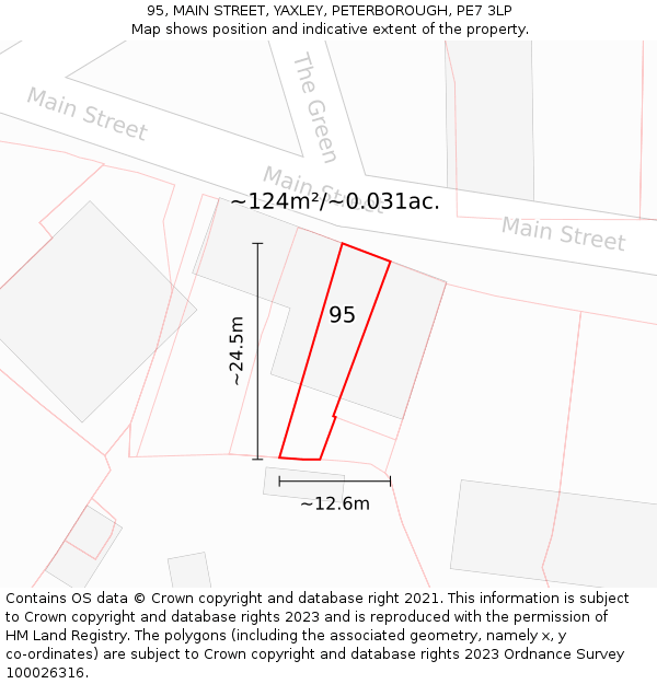 95, MAIN STREET, YAXLEY, PETERBOROUGH, PE7 3LP: Plot and title map