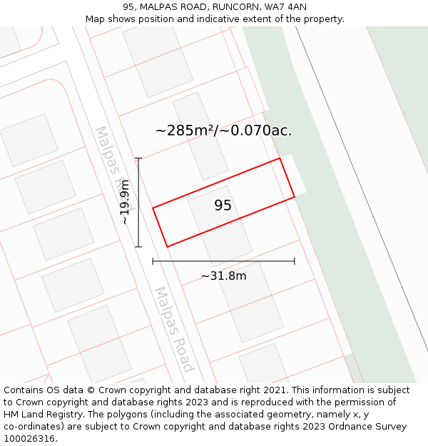 95, MALPAS ROAD, RUNCORN, WA7 4AN: Plot and title map