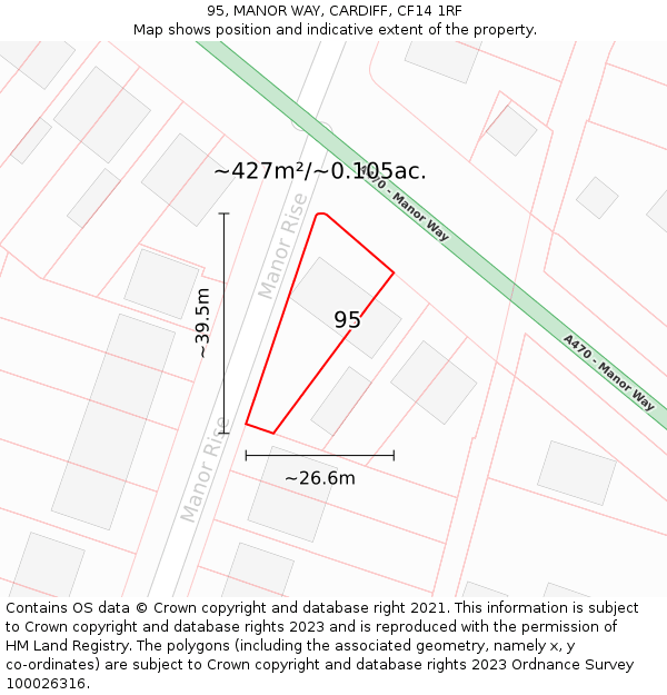 95, MANOR WAY, CARDIFF, CF14 1RF: Plot and title map
