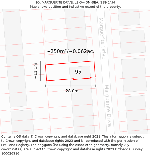 95, MARGUERITE DRIVE, LEIGH-ON-SEA, SS9 1NN: Plot and title map