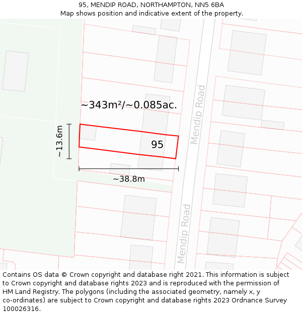 95, MENDIP ROAD, NORTHAMPTON, NN5 6BA: Plot and title map