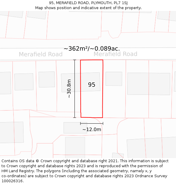 95, MERAFIELD ROAD, PLYMOUTH, PL7 1SJ: Plot and title map