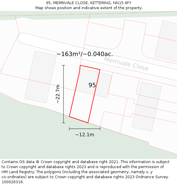 95, MERRIVALE CLOSE, KETTERING, NN15 6FY: Plot and title map