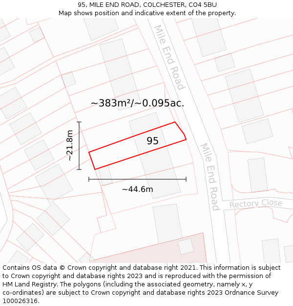 95, MILE END ROAD, COLCHESTER, CO4 5BU: Plot and title map